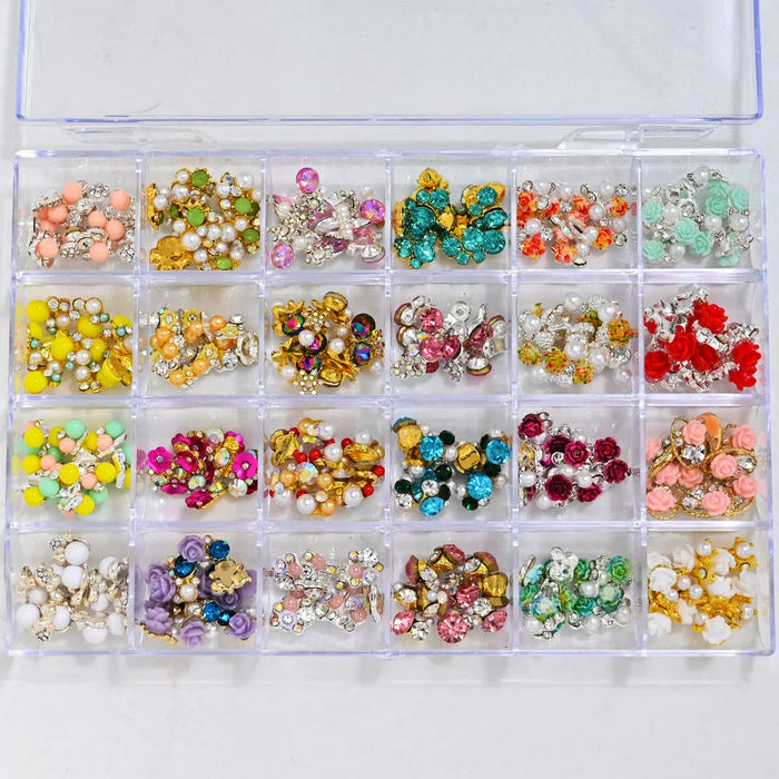 1 Box-Pre-Made Nail Charm /Gems for 8 Best 3D Nail Supplies Bowknot/Crown /Glitter Rhinestones Nails Charms Diamonds